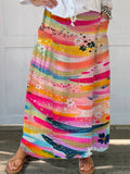 Women's Vintage Abstract Geometric Art Print Linen Pocket Skirt