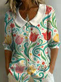 Women's Floral Art Print Casual Stylish Cotton Linen Shirt
