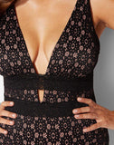 Black Sexy Lace Plunge One Piece Swimsuit