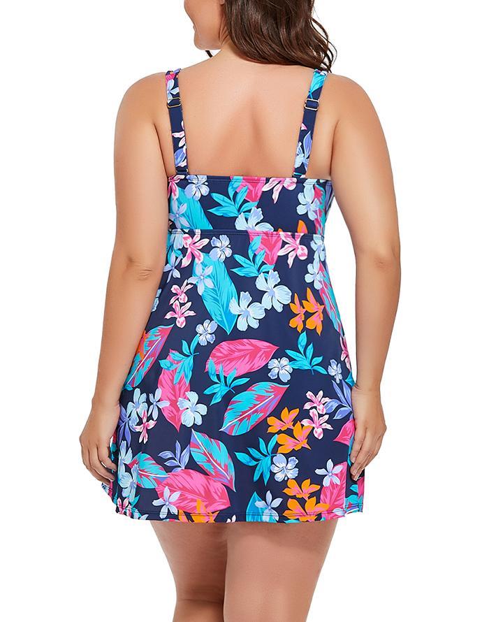 Paradise Floral V-neck Two-Piece Swimdress