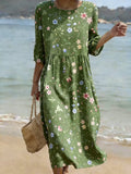 Women's Vintage Flower Art Print Cotton Dress