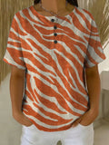 Women's Vintage Stripe Pattern Printed Cotton Linen Top