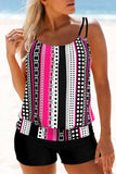 Plus Size Geometric Print Pink Tankini Set