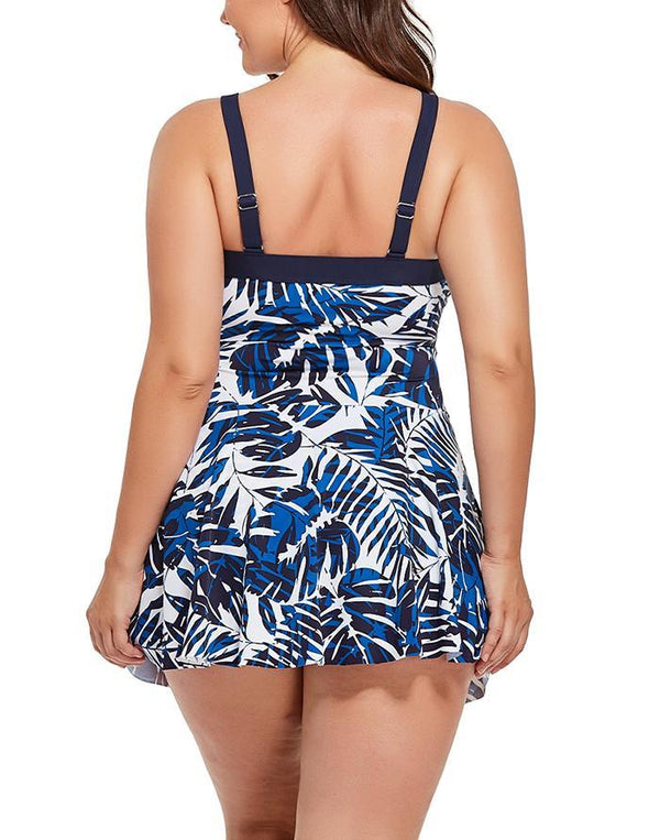Multi palm Banded One Piece Swimdress