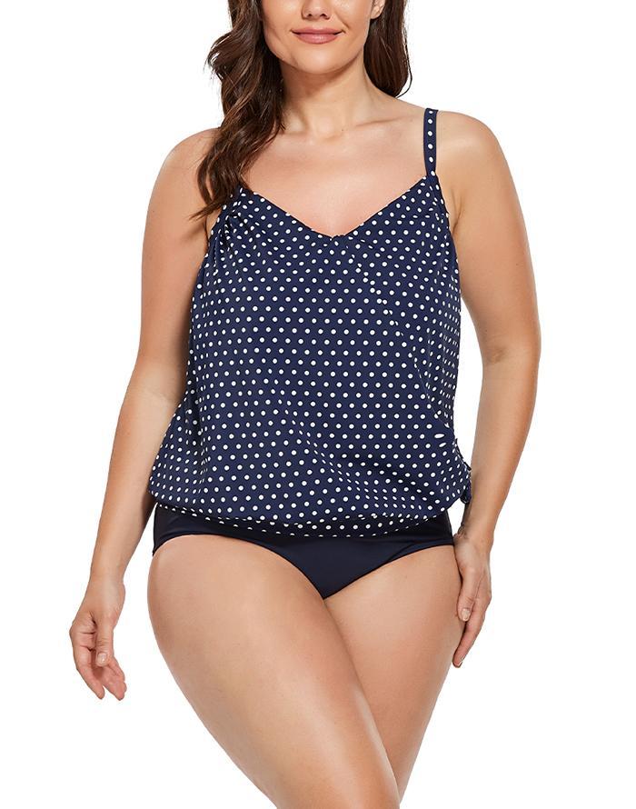 Navy Blue Dots Side Tie Tankini Set