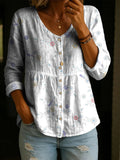 Women's Floral Pattern Art Print Casual Cotton Shirt