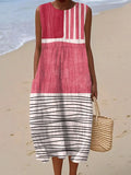 Women's Vintage Abstract Geometry Art Print Sleeveless Cotton Pocket Wrap Dress