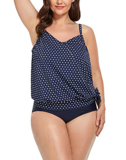 Navy Blue Dots Side Tie Tankini Set