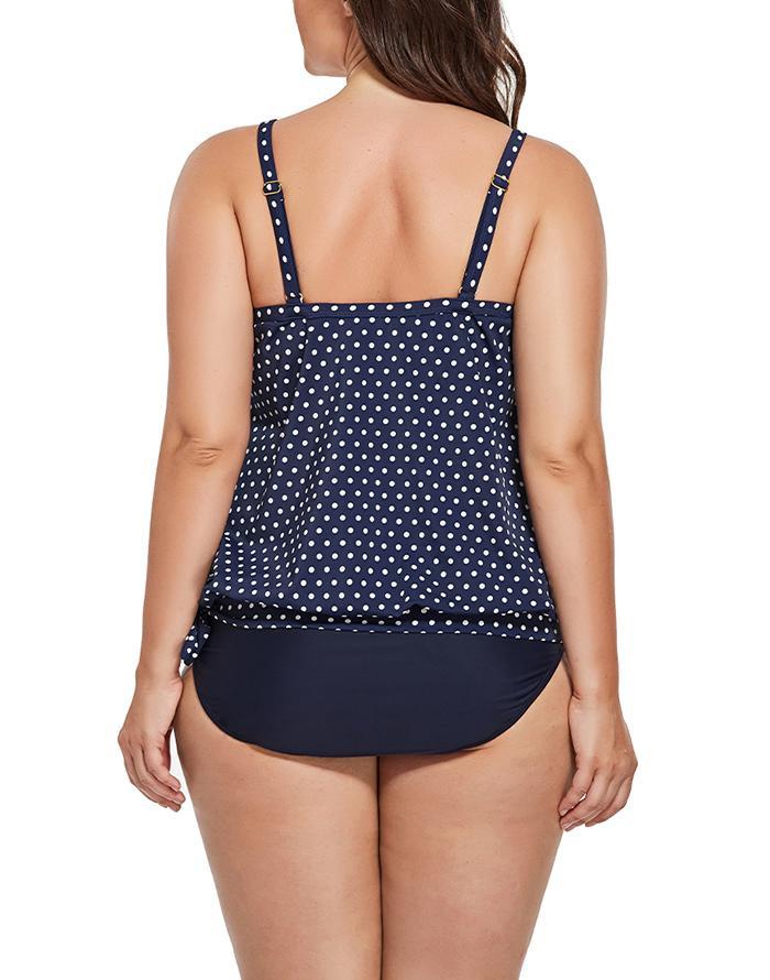 Navy Blue Dots Side Tie Tankini Set