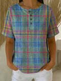 Women's Plaid Pattern Art Print Casual Cotton Shirt