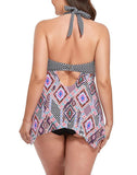 Pink Geometric Print Handkerchief Halter Tankini Set
