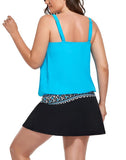 Azure Loop Strap Blouson Tankini With A-Line Swim Skirt