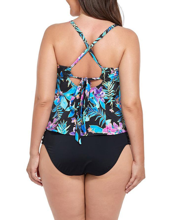 Neon Tropical Scarf X-Back Tankini Set