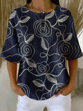 Women's Floral Print Casual Waffle-knit Top