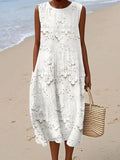Women Striped Summer Dress Crew Neck Sleeveless A-Line Dress