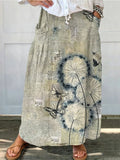 Women's Floral Print Linen Pocket Skirt