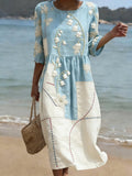 Women's Vintage Flower Art Print Cotton Dress