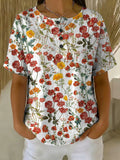 Women's Vintage Flower Pattern Printed Cotton Linen Top