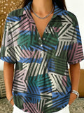 Colorful Geometric Short-line Decorative Pattern Women's Casual Short Sleeve Shirt
