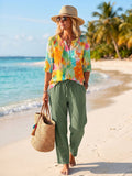 Artistic Watercolor Palette Print Elbow-length Sleeves Cotton T-shirt