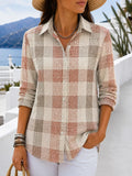 Women's Waffle Polo Shirts Casual Shirt Summer Tops Graphic Geometric Vintage Stylish Long Sleeve Turndown Regular Tops