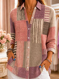Women's Waffle Shirt Casual Shirt Summer Tops Patchwork Buttons Print Ombre Floral Graphic Elegant Vintage Stylish Long Sleeve Turndown Regular Tops