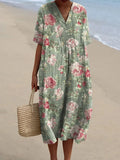 Vintage Romantic Rose Pattern Printed Women's Flowy Dress