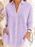 Women's Waffle Shirt Casual Shirt Summer Tops Ombre Floral Graphic Elegant Vintage Stylish Long Sleeve Turndown Regular Tops