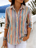 Women's Waffle Polo Shirts Casual Shirt Summer Tops Graphic Geometric Vintage Stylish Long Sleeve Turndown Regular Tops