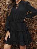 Solid Color Puff Long Sleeve Mini Dress