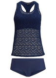 Dark Blue Crochet Lace Tankini Set