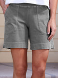 WOMEN POCKETS ELASTIC BAND CASUAL SUMMER SHORTS