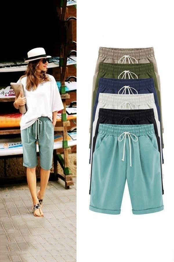 Color Plus Size Pockets  Beach Wear Casual Shorts