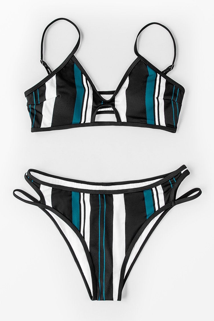 Striped Printed Hollow Bikini