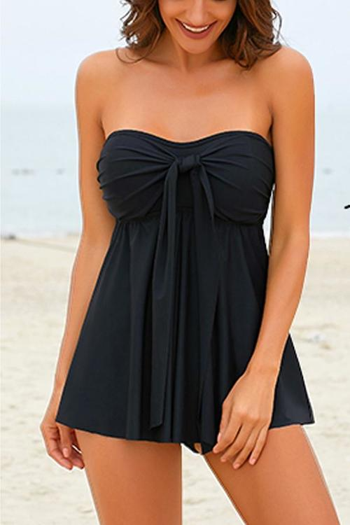 Halter or Strapless Bandeau Black Tankini Set