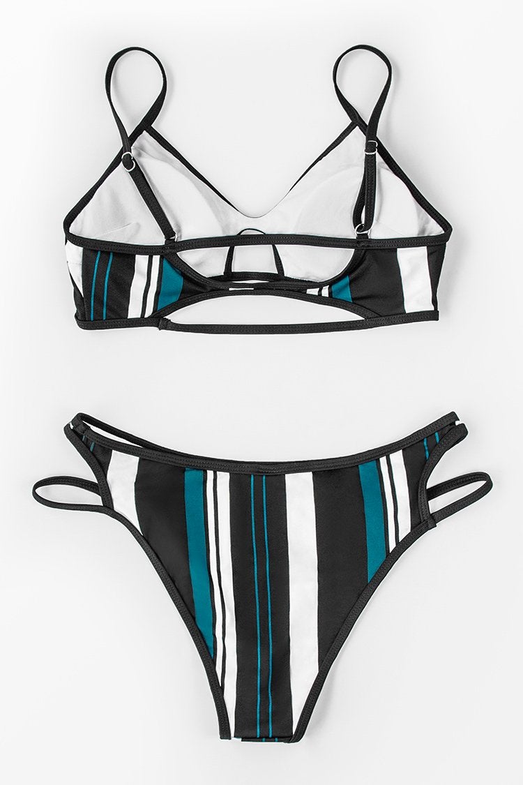 Striped Printed Hollow Bikini