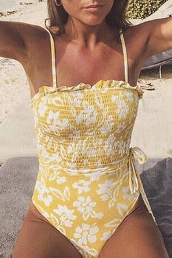 Sweet Pleated Printed One Piece