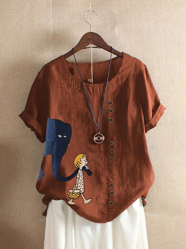 SHORT SLEEVE CASUAL CARTOON PRINT TSHIRT