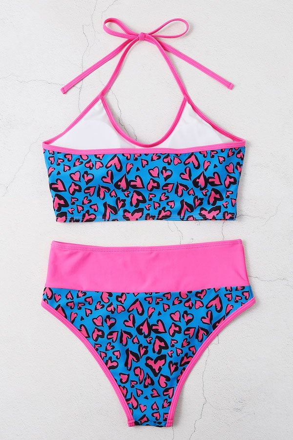 Heart Pattern Halter High Waisted Bikini Swimsuit