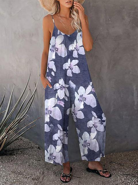 Multicolor Print Loose Sling Jumpsuit