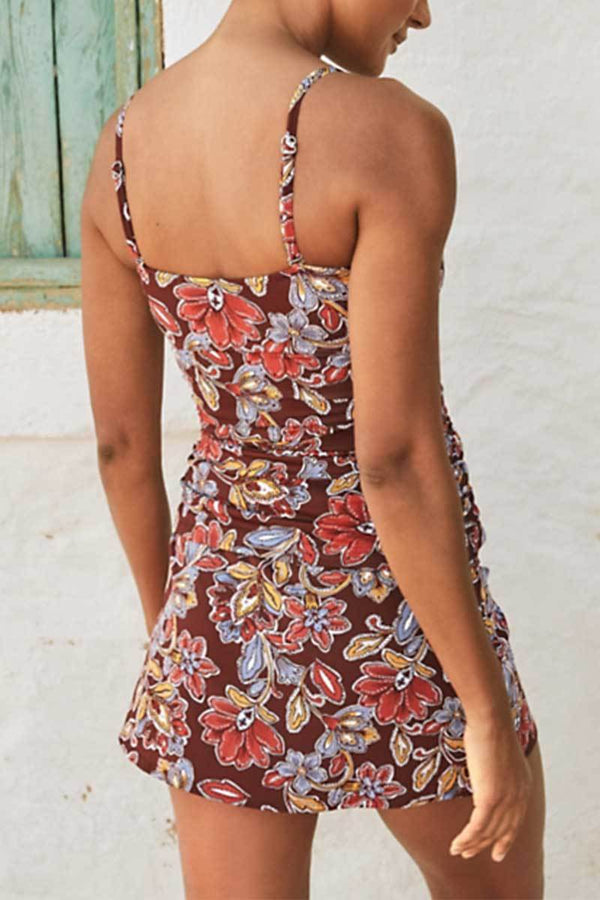 Ruched Swim Floral Print Tankini Set Swimsuit