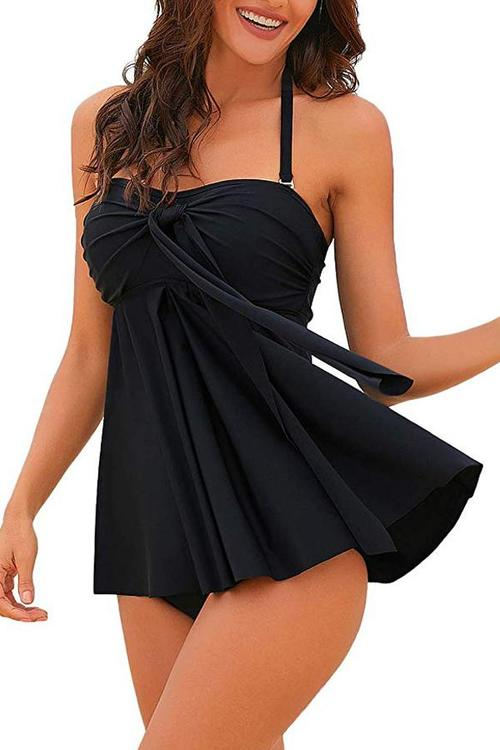 Halter or Strapless Bandeau Black Tankini Set
