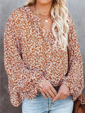 Floral Long Sleeve V-Neck Loose Casual Shirt