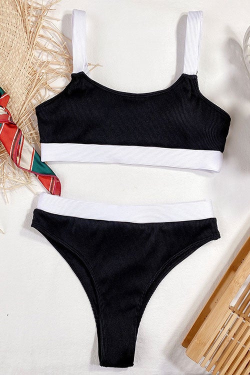 Bandeau High Waist Ribbed Bikinis Swimsuits