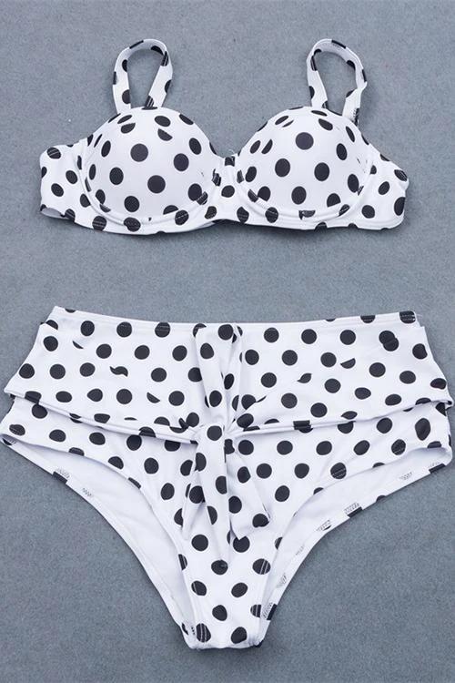 Polka-Dot Lace-Up High-Waist Bikini