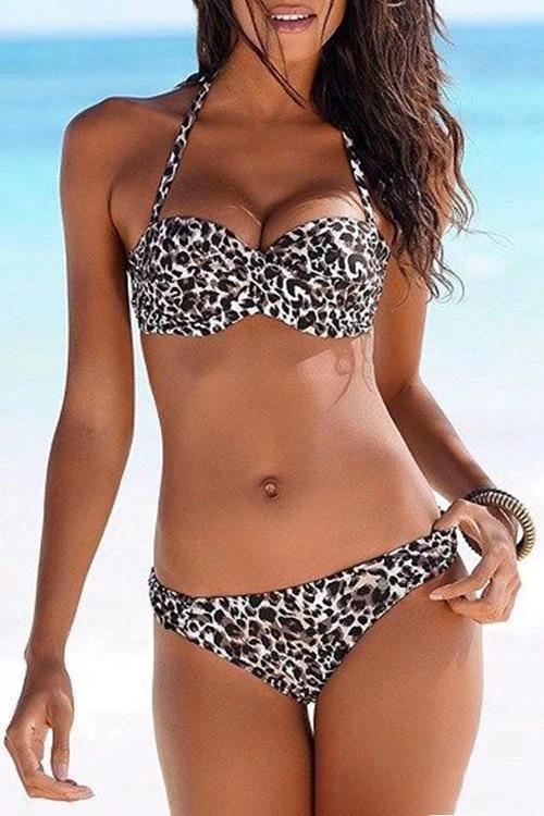 Leopard Print Halter String Bikini