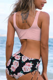 Pink Printed High Waist Two Pieces Bikini