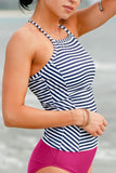 Elastic Stripe Criss Cross Back Tankini