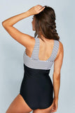 Square Neck Color Block One Piece - Black Stripe