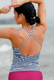 Elastic Stripe Criss Cross Back Tankini